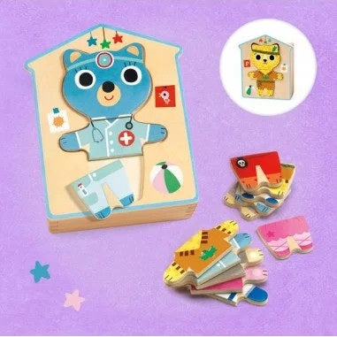 Animal Dressup Mix 18 Piece Wooden Puzzle Set