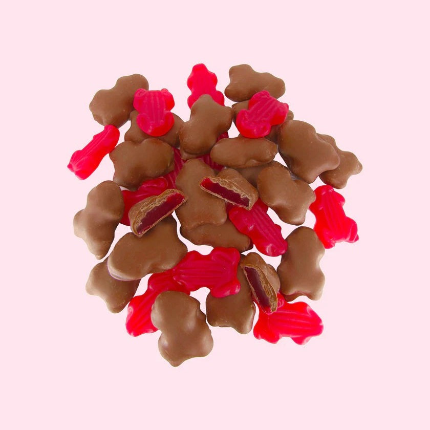 Choc Coated Raspberry Frogs 200g