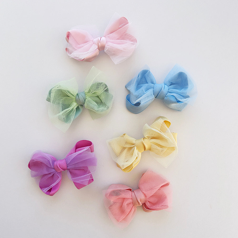 Ribbon & Tulle Bow Clip (6 Colours)