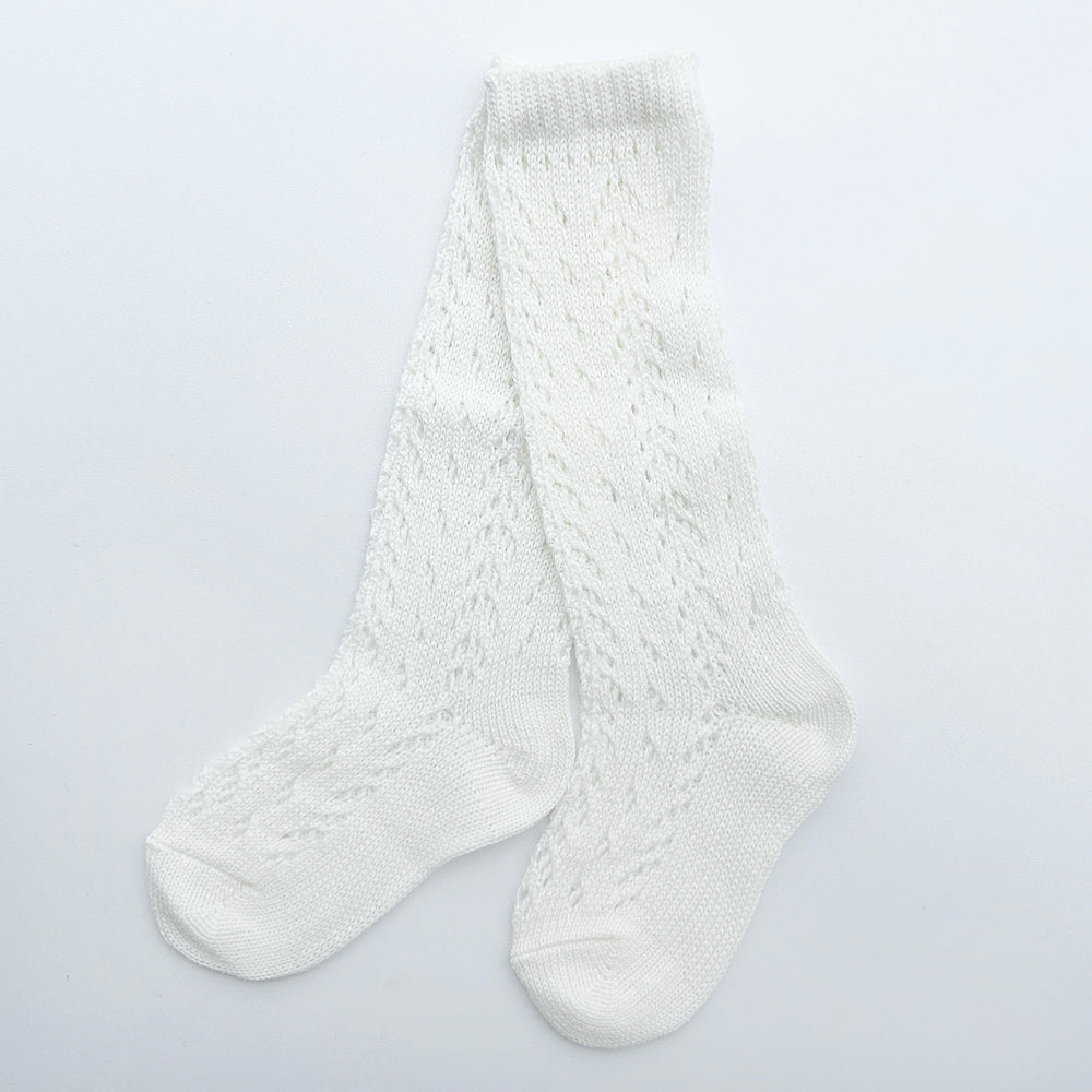 Cotton Lace Knee High Socks (White)