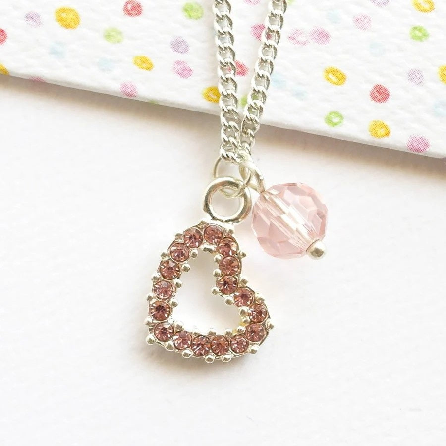 Pink Diamante Heart Necklace
