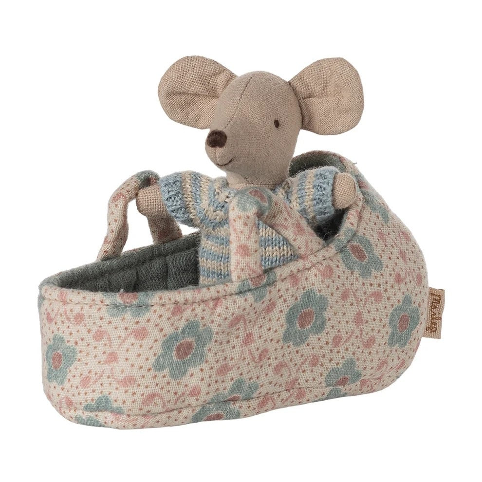 Baby Mouse In Carry Cot - Blue