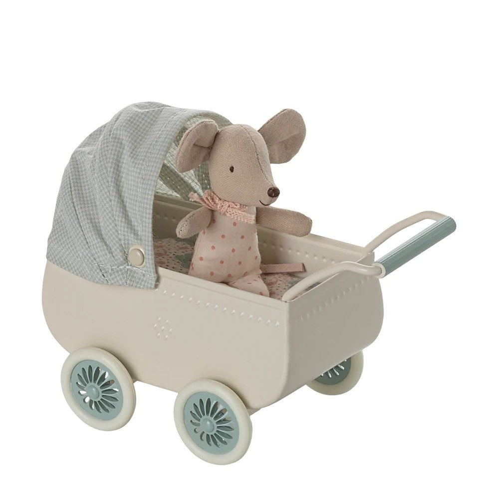 Pram With Baby Mouse - Mint