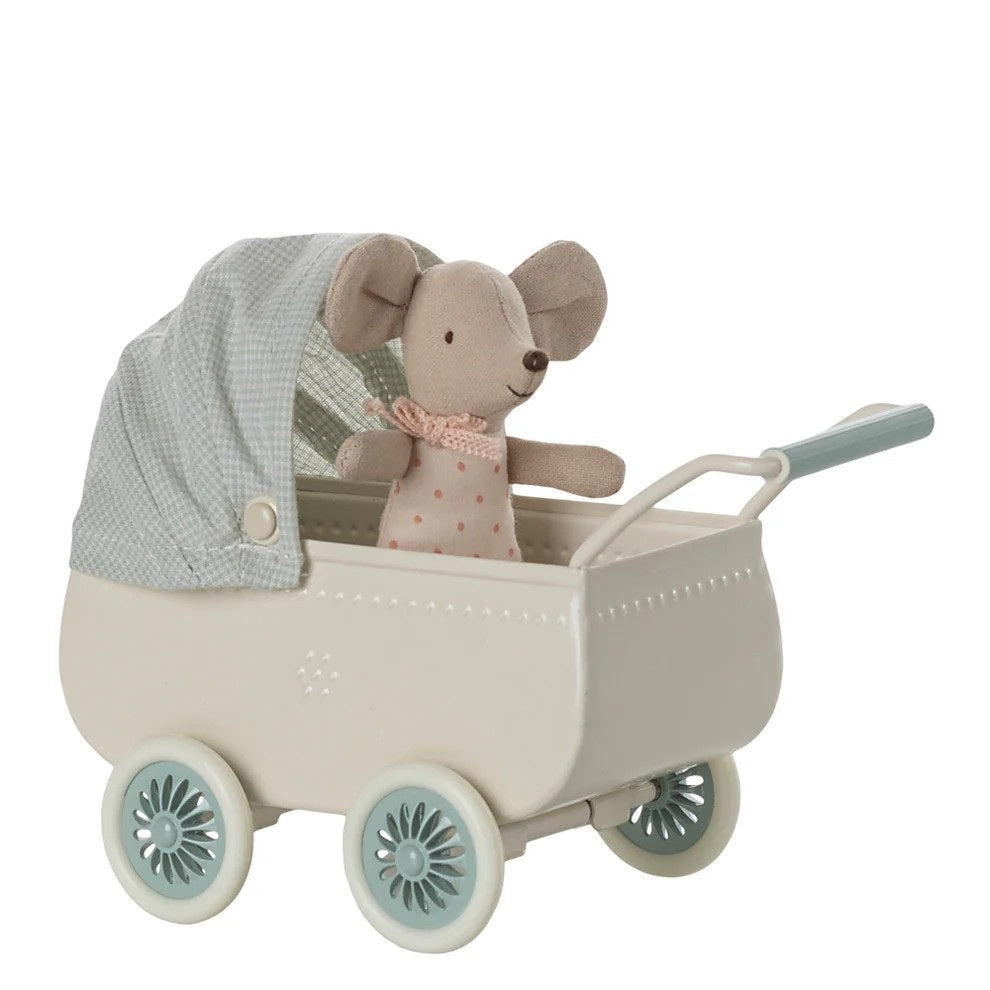 Pram With Baby Mouse - Mint