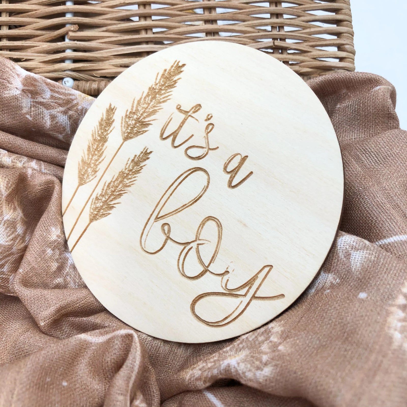 Wooden It`s A Boy Plaque - Boho Foliage