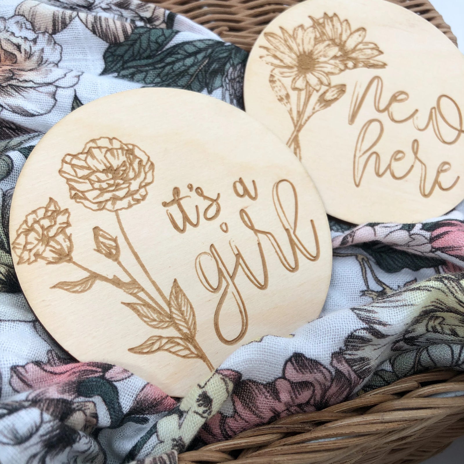 Wooden It`s A Girl Plaque - Boho Floral