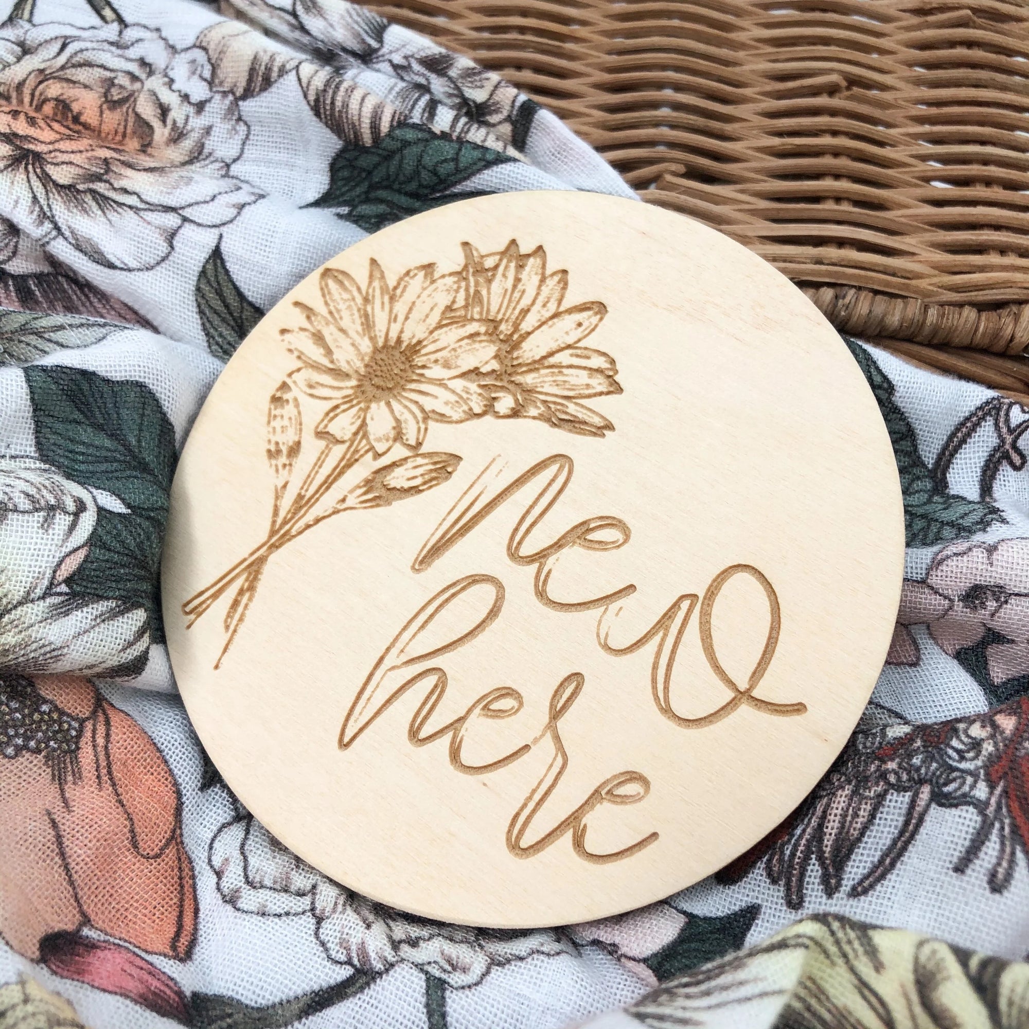 Wooden New Here Plaque - Boho Floral