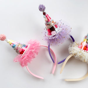 Pom Pom & Tulle Party Hat Headband (Pink)