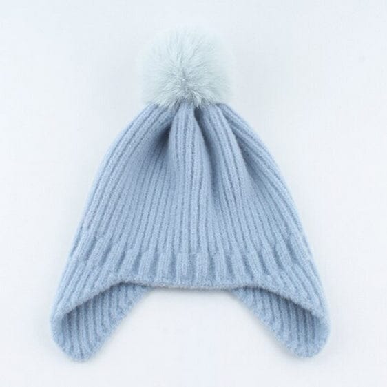 Ear Flap Pom Pom Beanie (Blue)