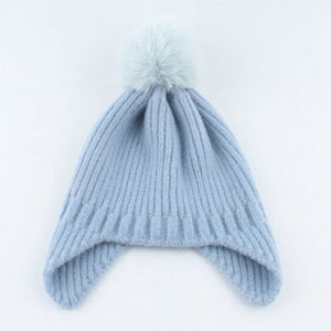 Ear Flap Pom Pom Beanie (Blue)