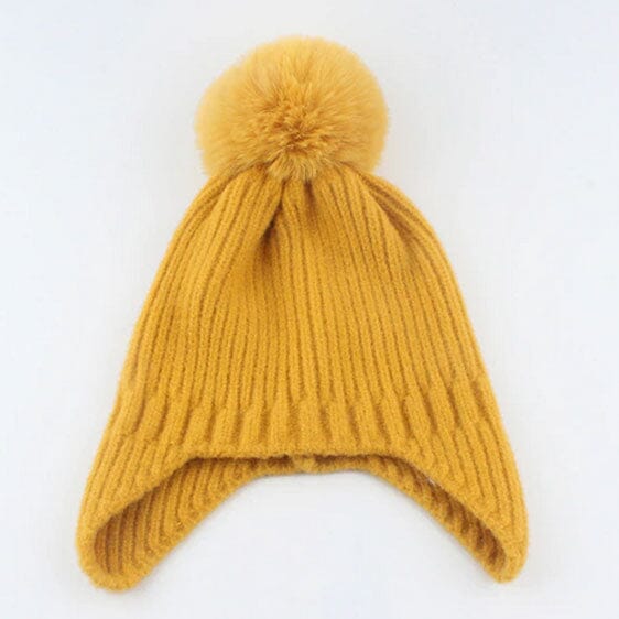 Ear Flap Pom Pom Beanie (Mustard) Kawaii Kids