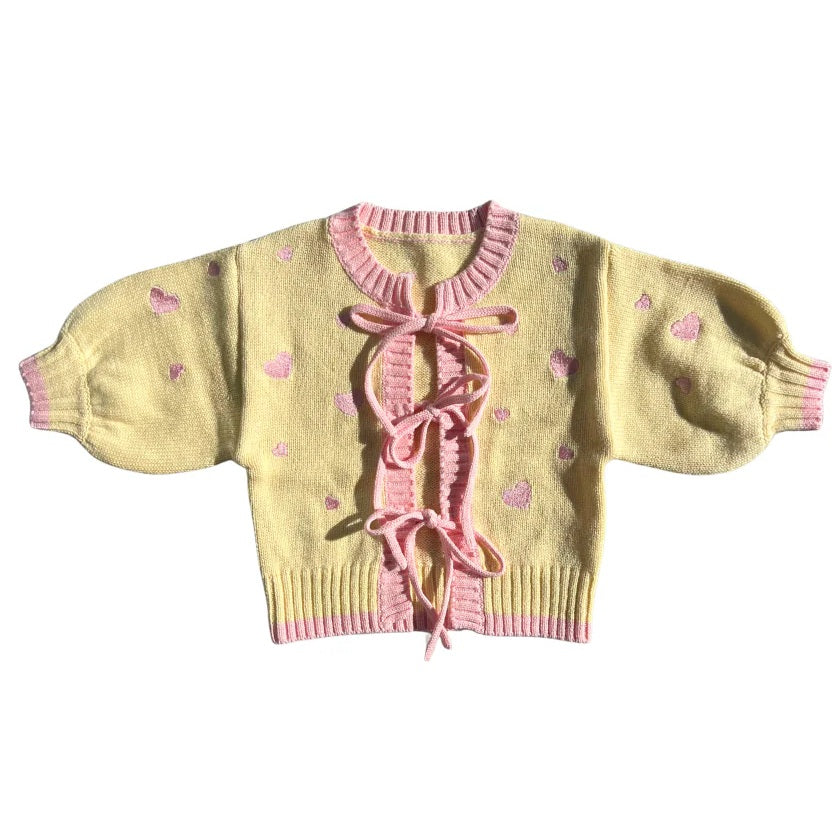 Heart Tie Up Cardigan Pink Lemonade