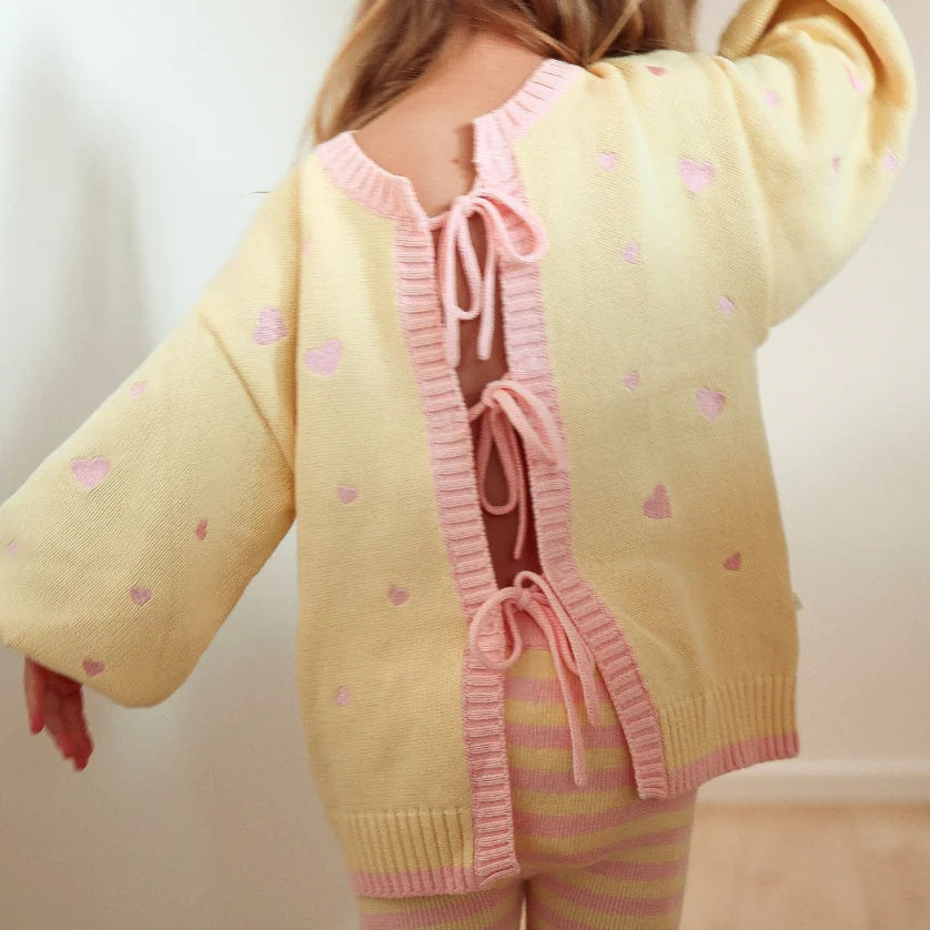Heart Tie Up Cardigan Pink Lemonade