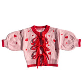Heart Tie Up Cardigan Berry