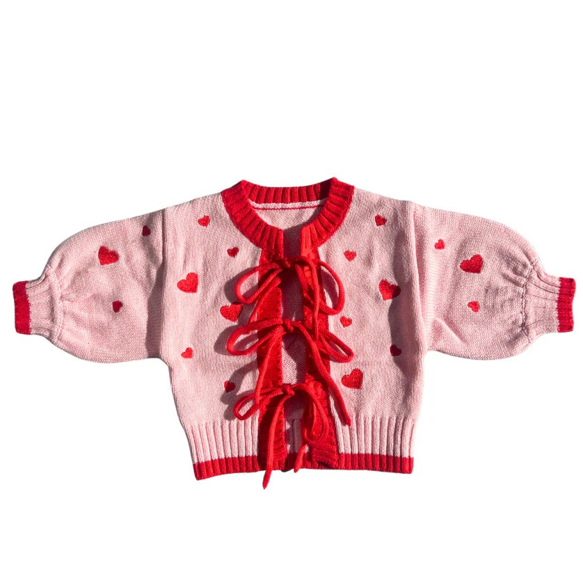 Heart Tie Up Cardigan Berry