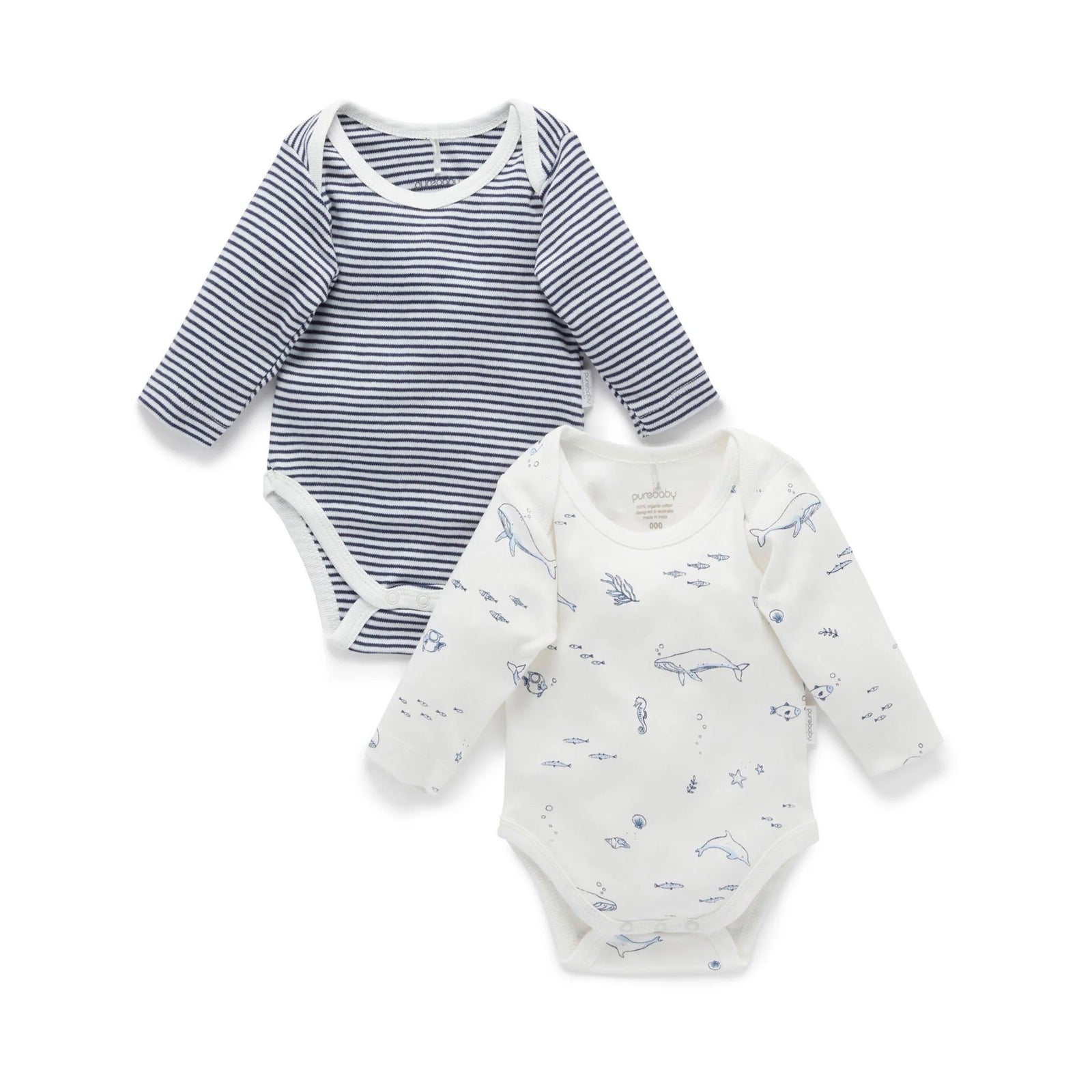 Vanilla Nautical Easy Neck Long Sleeve Bodysuit 2 Pack