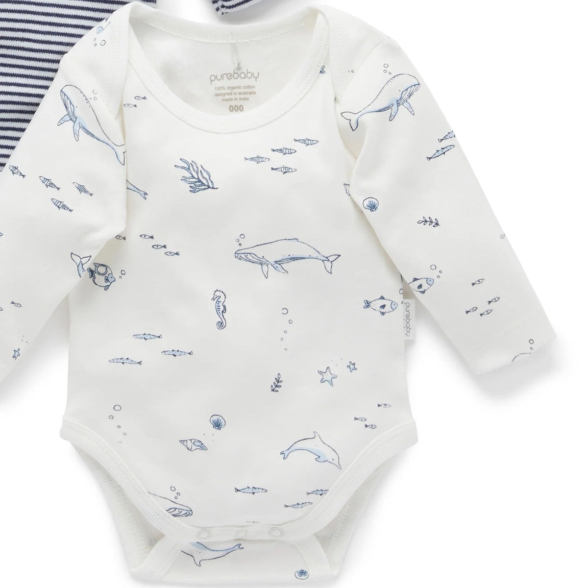 Vanilla Nautical Easy Neck Long Sleeve Bodysuit 2 Pack