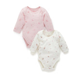 Pink Blossom Easy Neck Long Sleeve Bodysuit 2 Pack