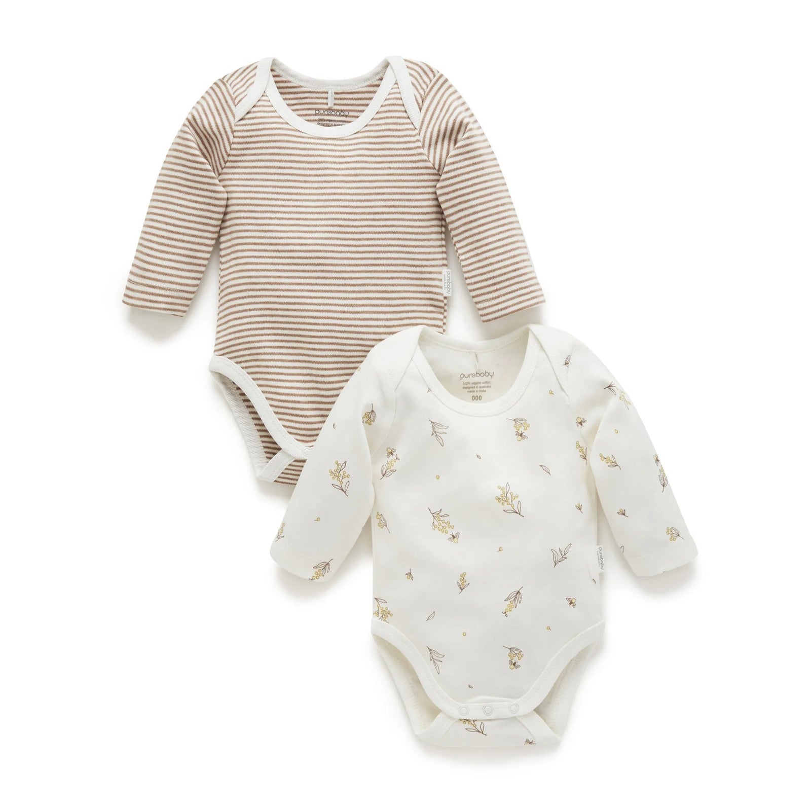 Vanilla Wattle Bee Easy Neck Long Sleeve Bodysuit 2 Pack