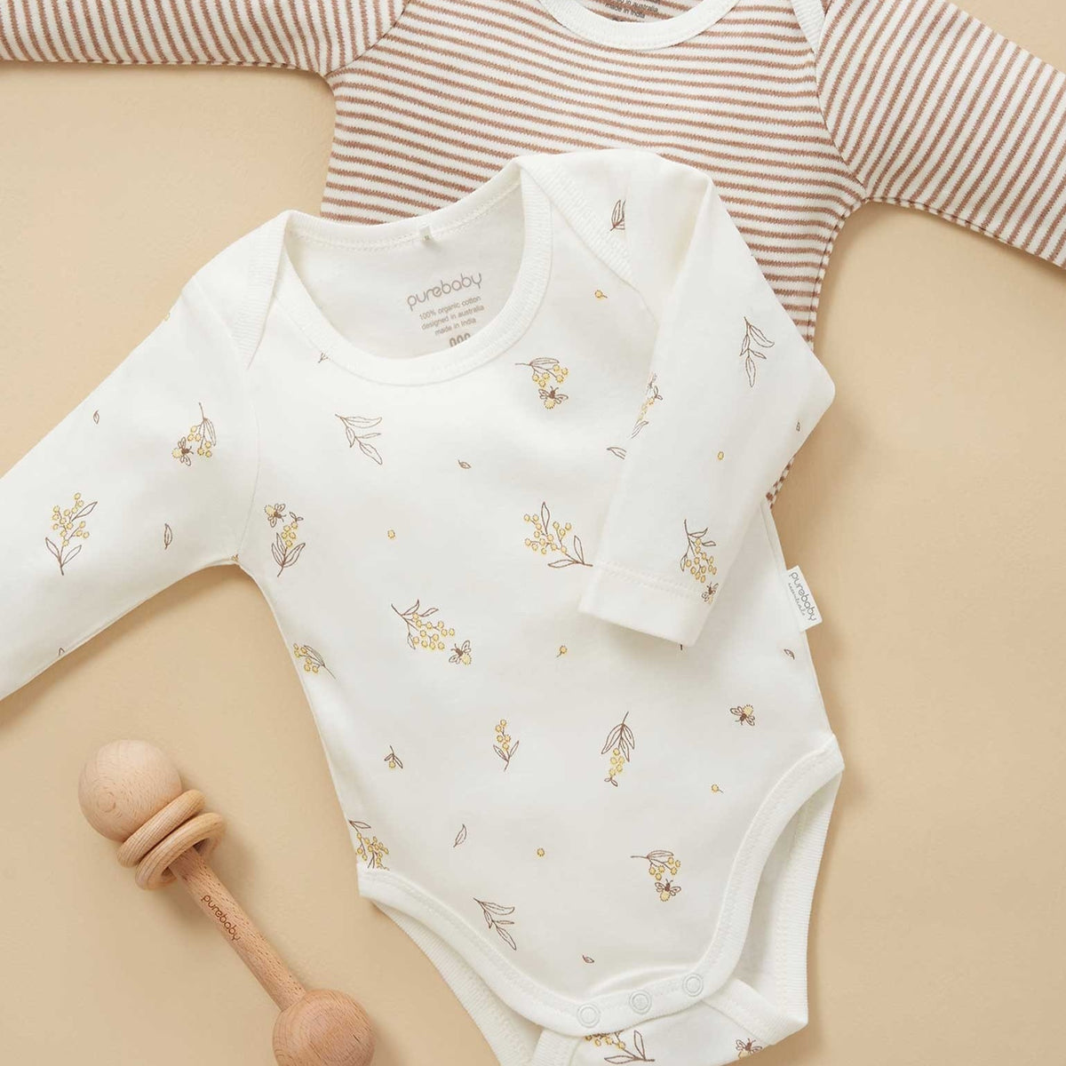 Vanilla Wattle Bee Easy Neck Long Sleeve Bodysuit 2 Pack