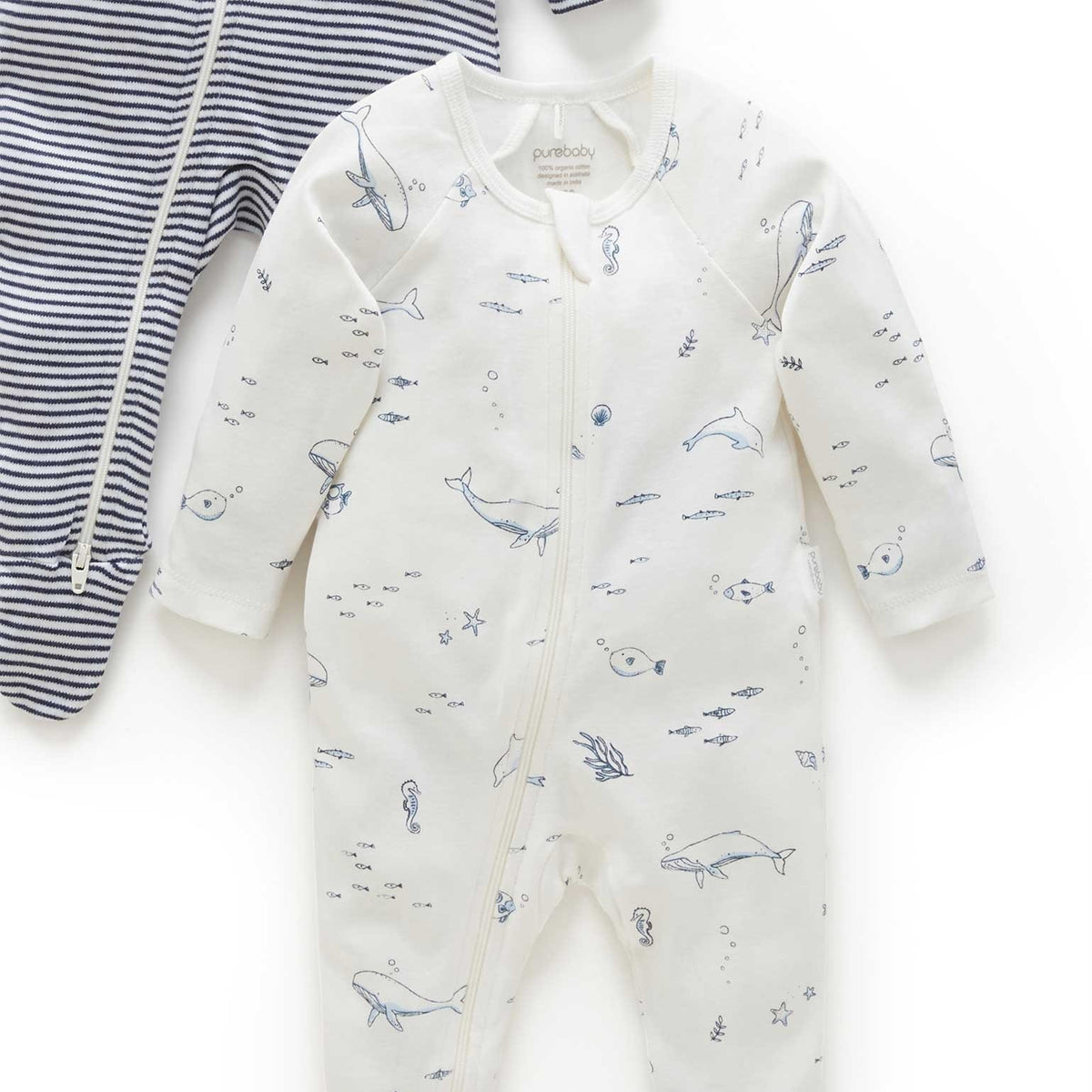 Vanilla Nautical Zip Growsuit 2 Pack
