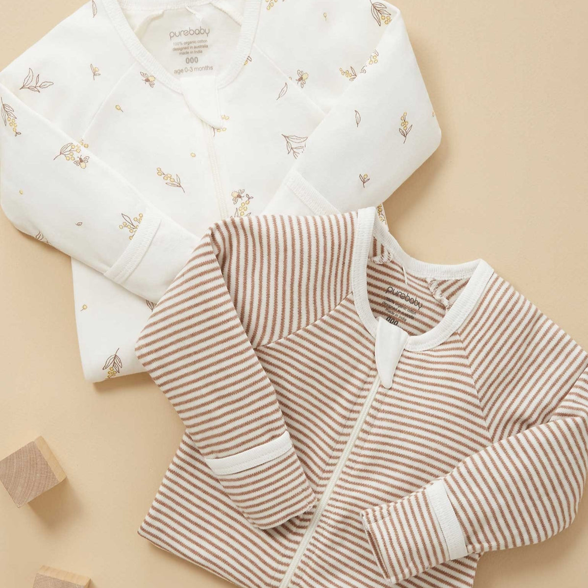 Vanilla Wattle Bee Zip Growsuit 2 Pack