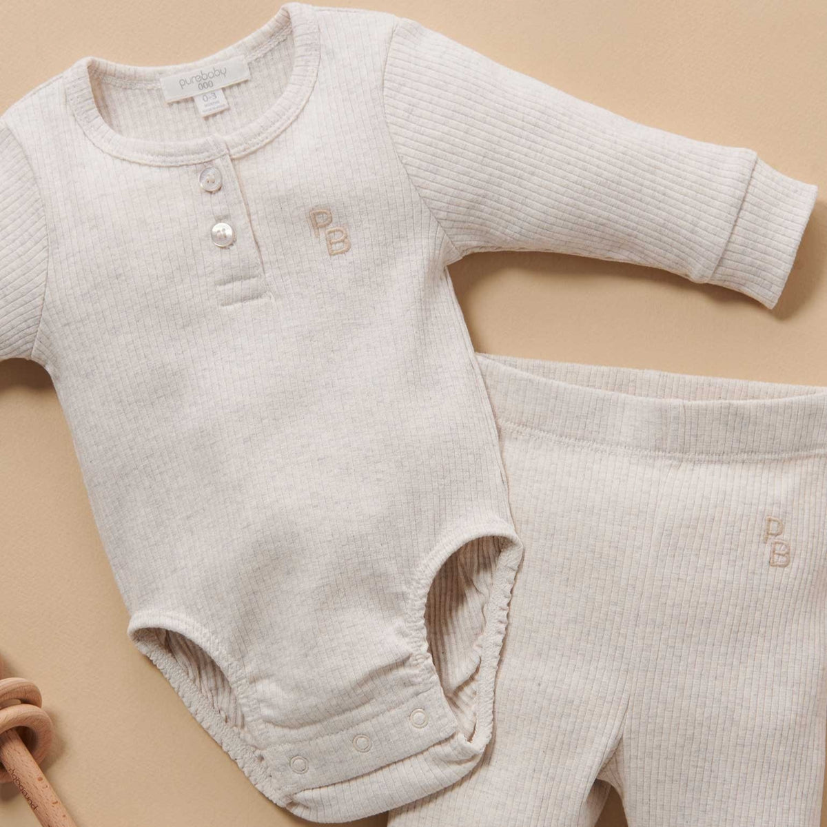 Wheat Rib Long Sleeve Henley Bodysuit