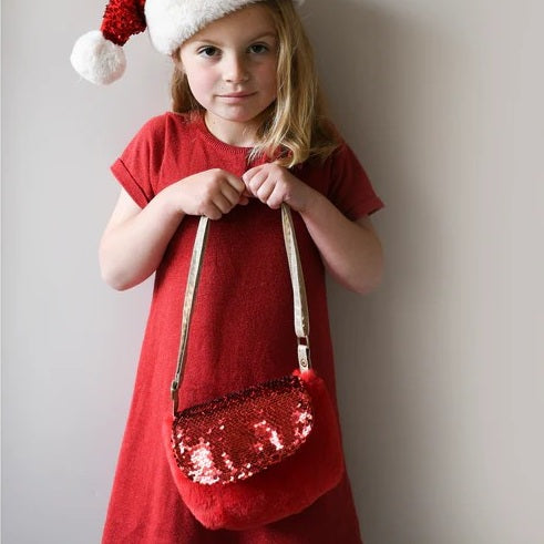 Sequin Velvet Bag - Red