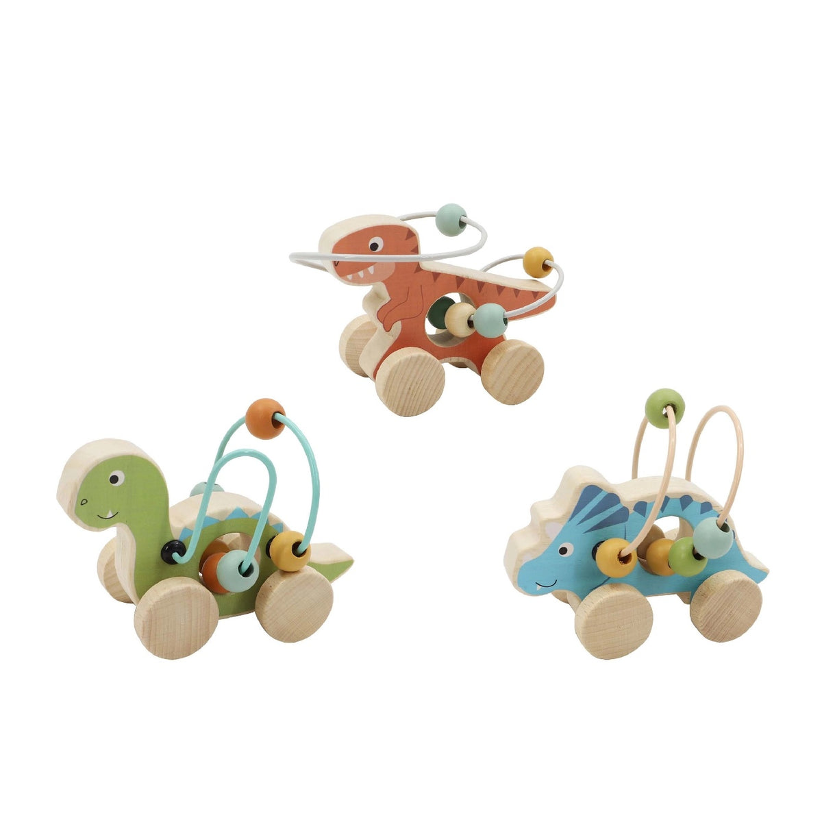 Wooden Wheelie Dino With Bead Maze (3 Colours)