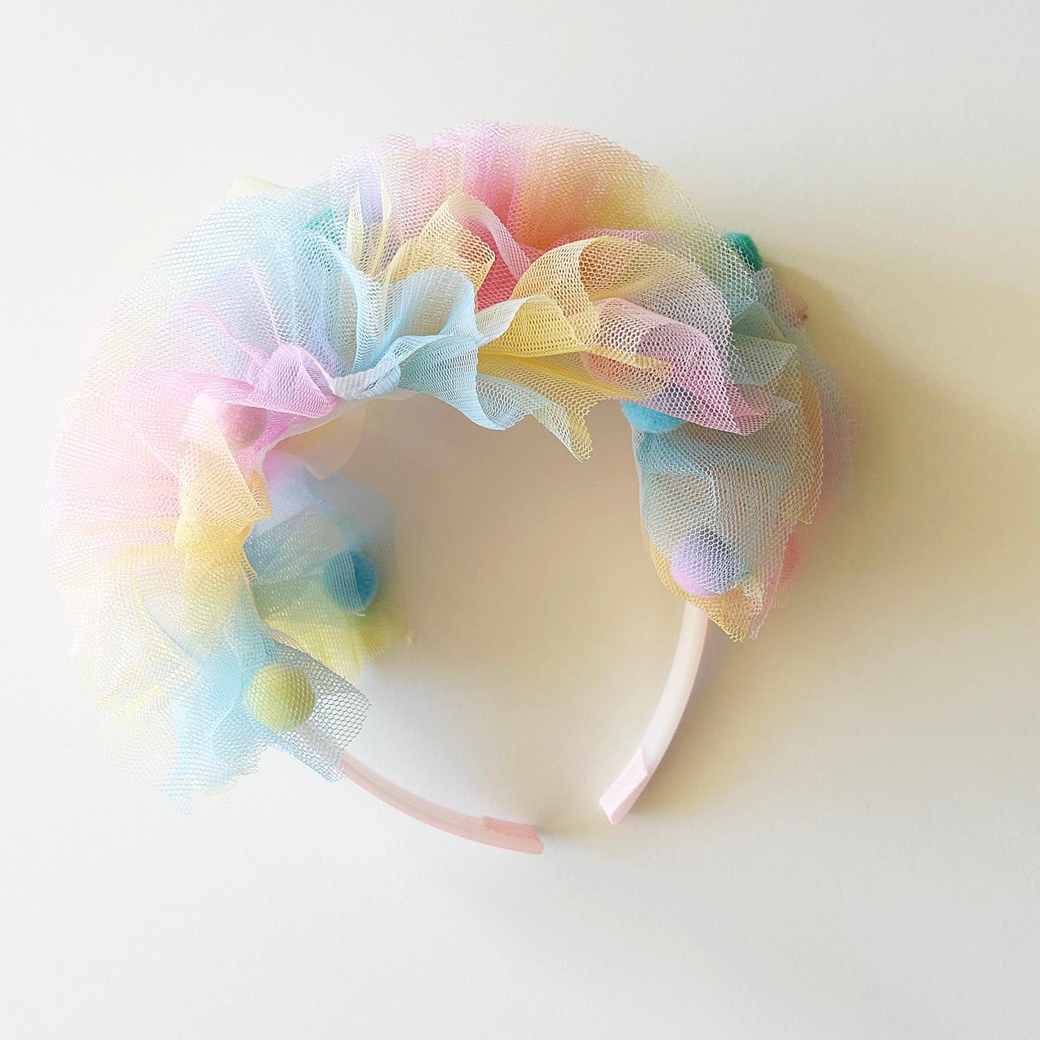 Rainbow Tulle & Pom Pom Headband