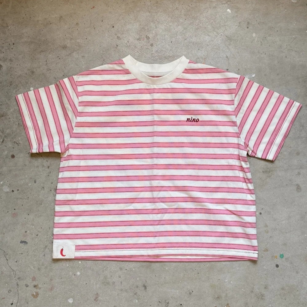 Basic Striped Cotton Tee - Blush
