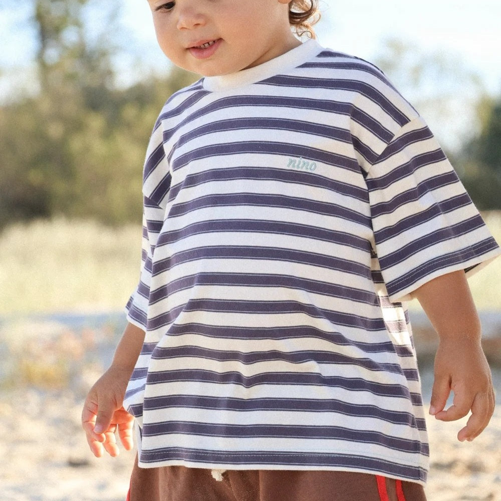 Basic Striped Cotton Tee - Navy