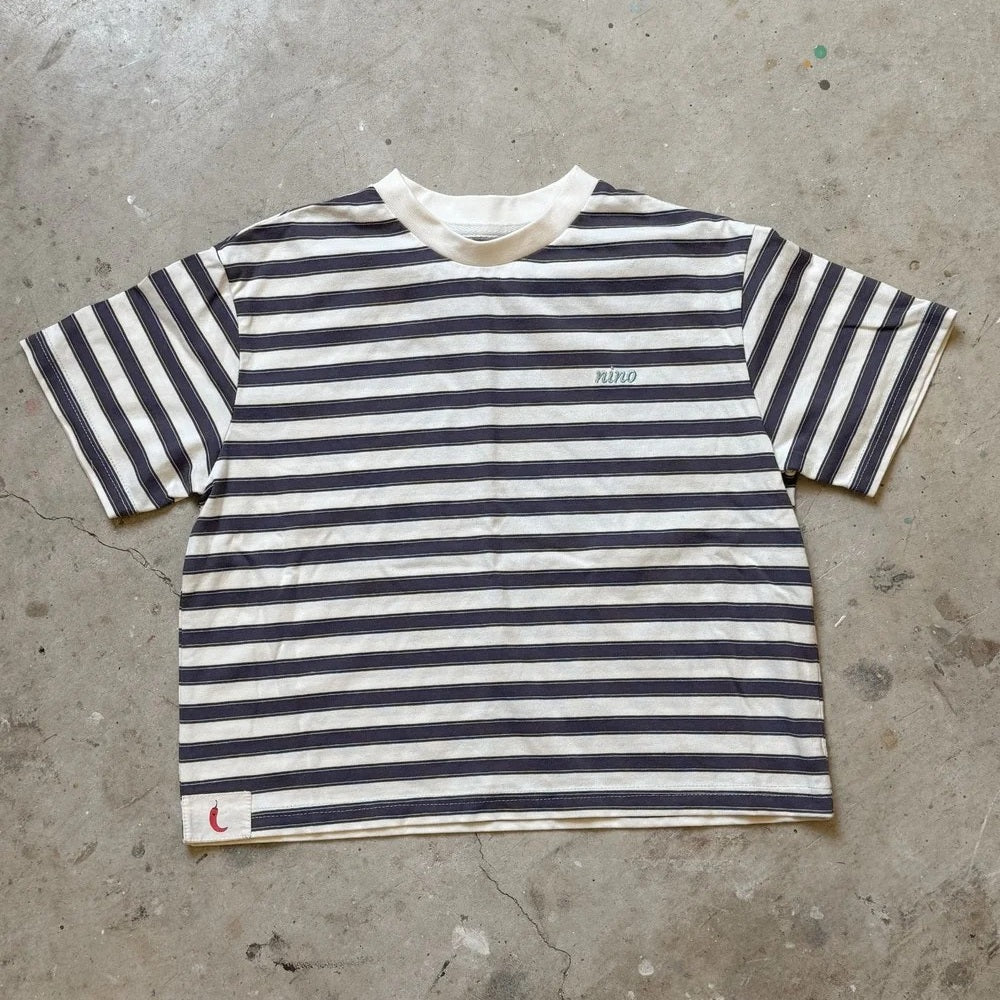 Basic Striped Cotton Tee - Navy