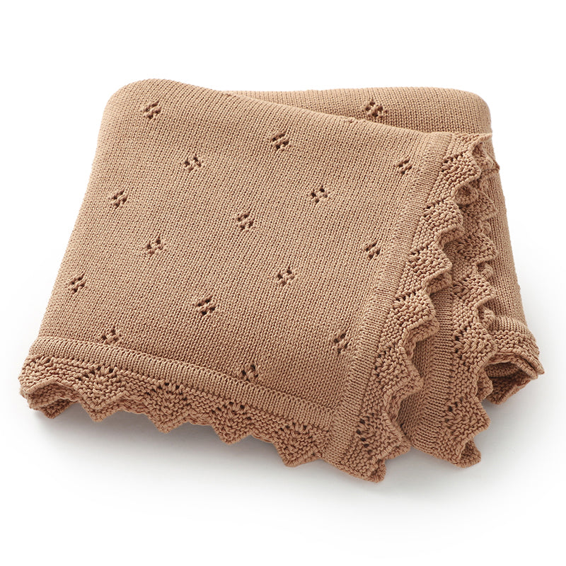 Lace Edged Knit Blanket (Chocolate)