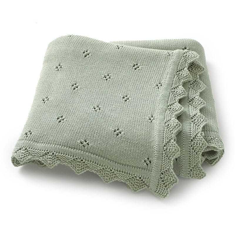 Lace Edged Knit Blanket (Sage)