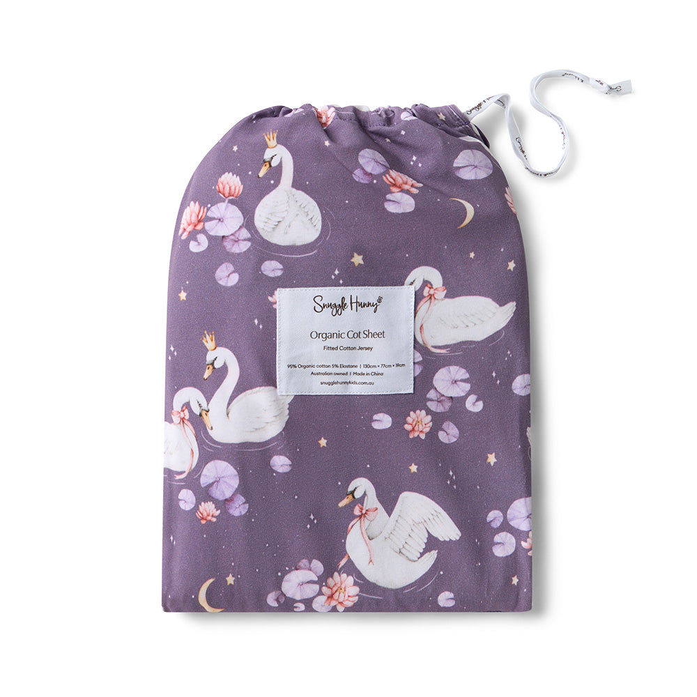 Midnight Swan Fitted Cot Sheet