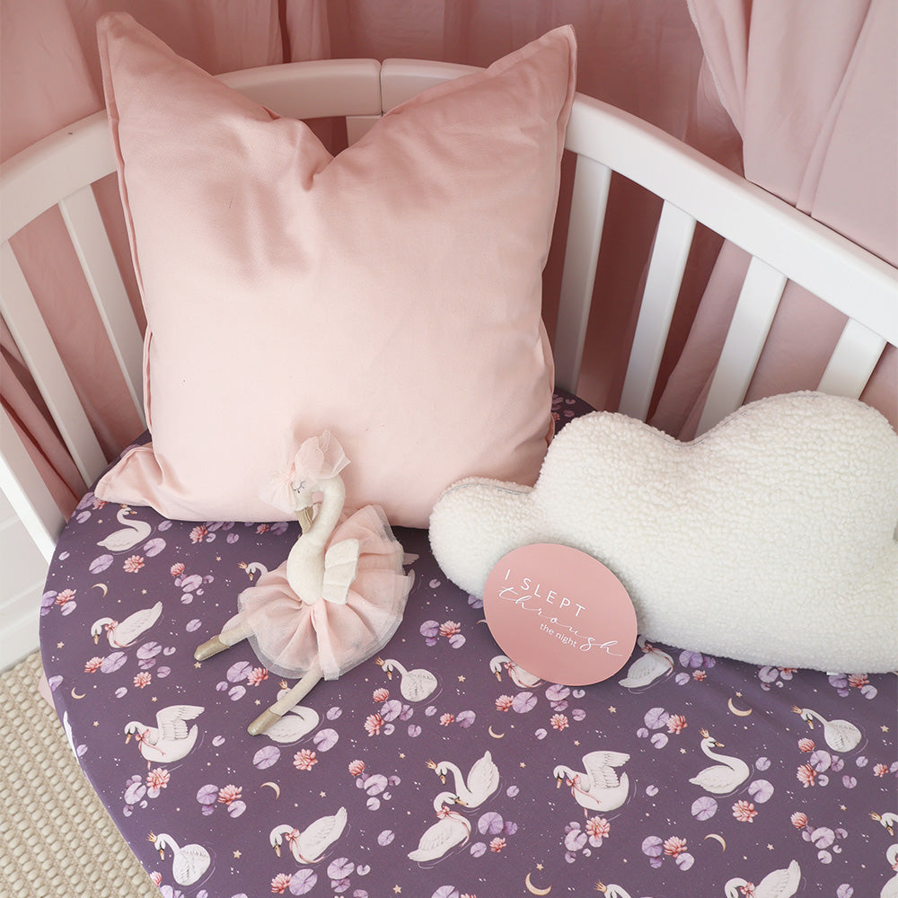 Midnight Swan Fitted Cot Sheet