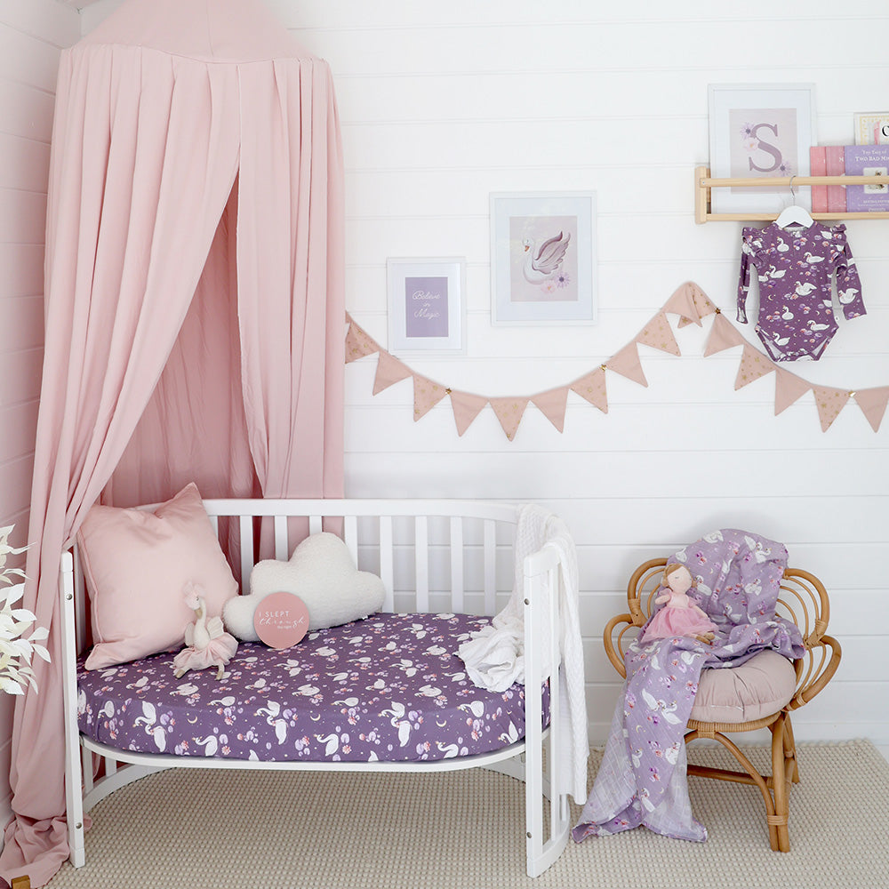 Midnight Swan Fitted Cot Sheet