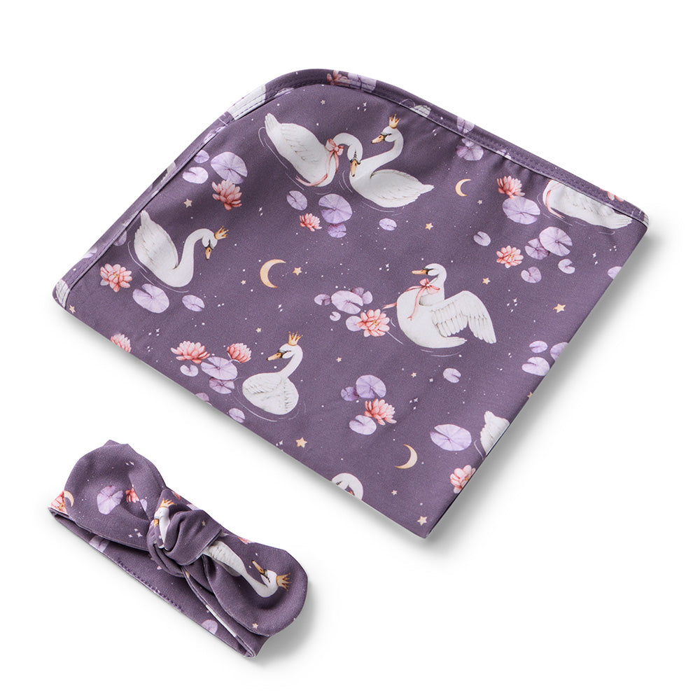 Midnight Swan Jersey Wrap & Topknot Set