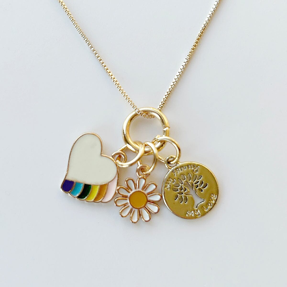 Heart, Daisy & Tree Charm Necklace