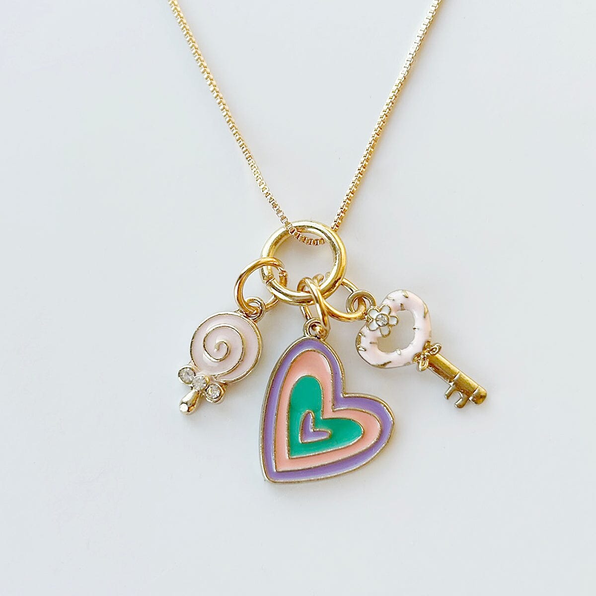 Heart, Lollipop & Key Charm Necklace