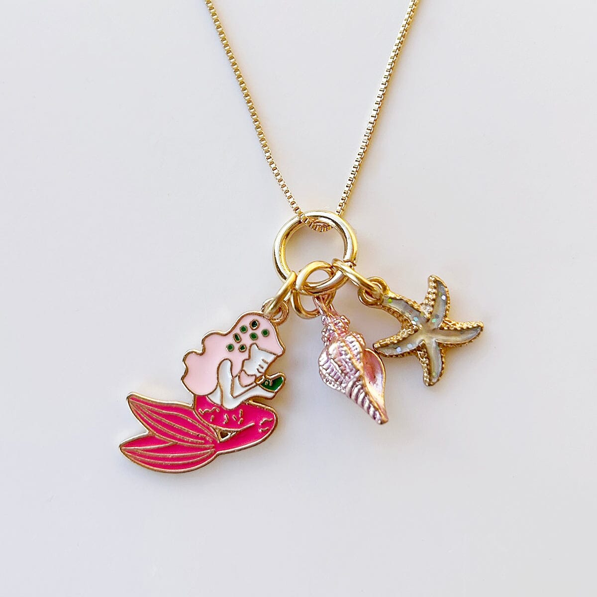 Mermaid, Shell & Starfish Charm Necklace