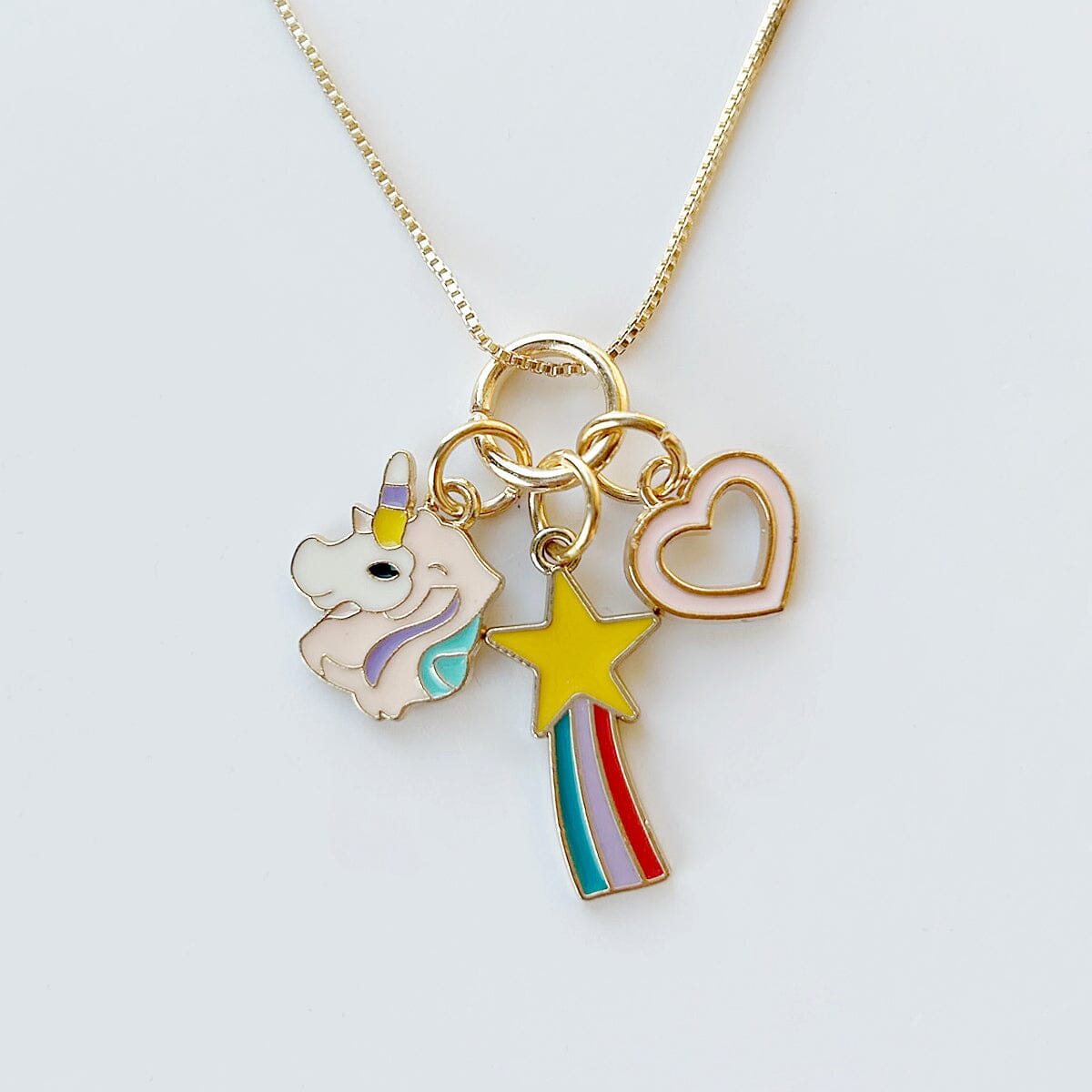 Pink Unicorn, Star & Heart Charm Necklace