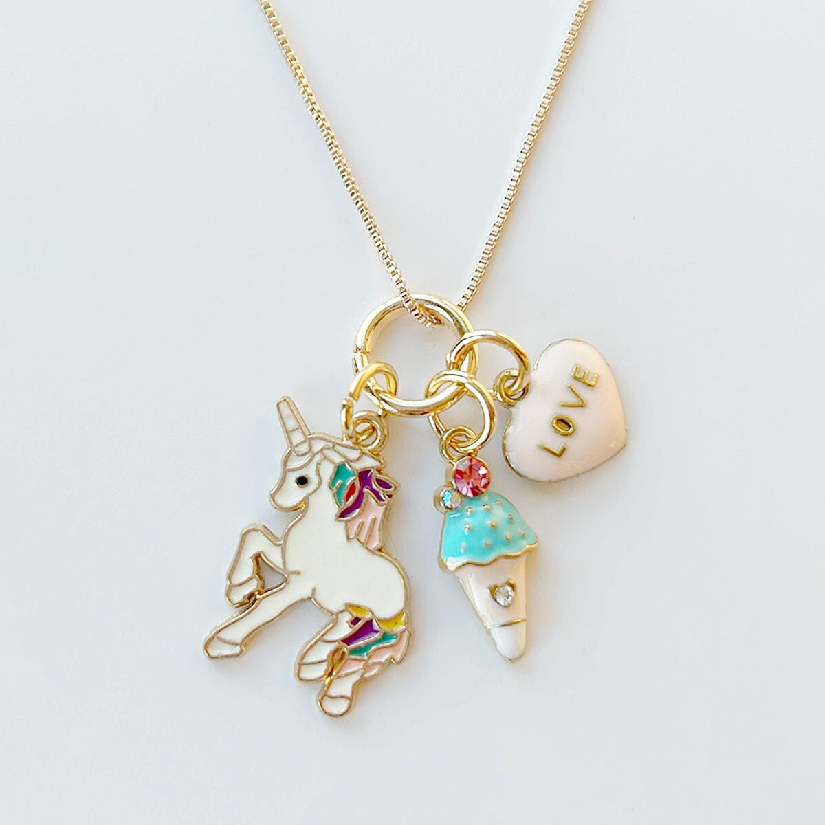 Unicorn, Ice Cream & Heart Charm Necklace