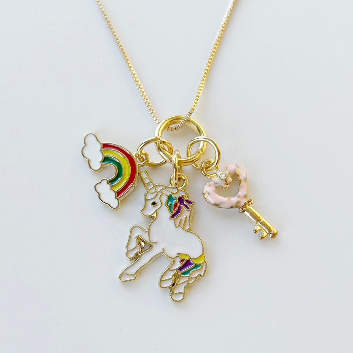 Unicorn, Rainbow & Key Charm Necklace