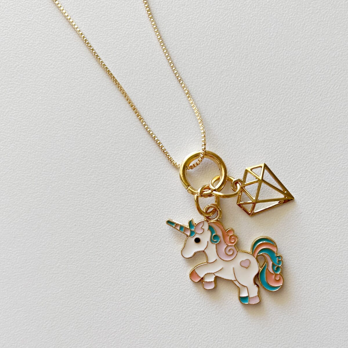 Curly Unicorn & Diamond Charm Necklace