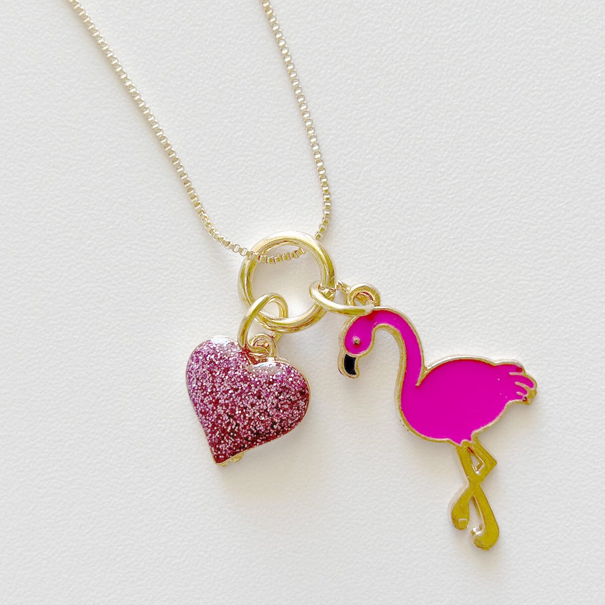 Flamingo Heart Charm Necklace Kawaii Kids - Main Image