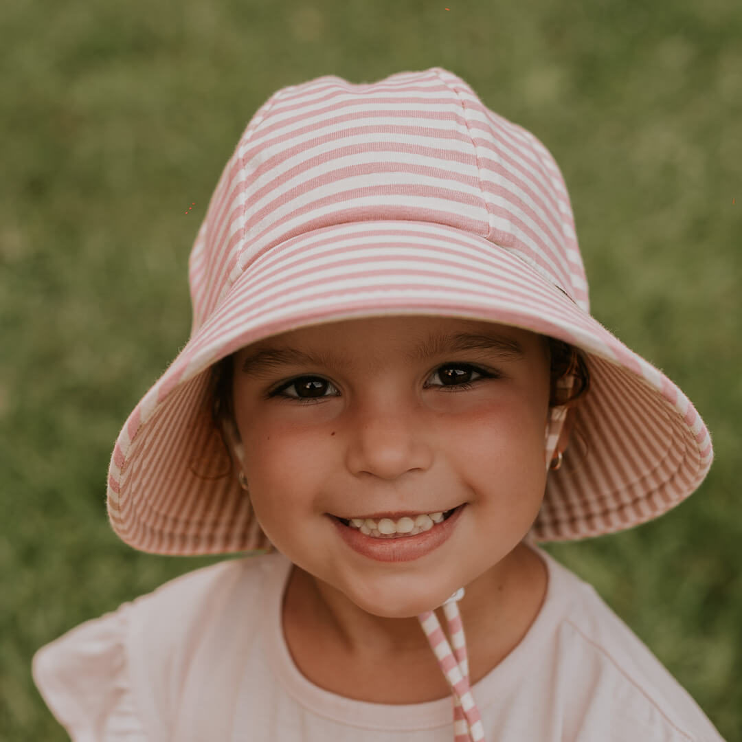 Ponytail Bucket Sun Hat (Pink Stripe) - Kawaii Kids
