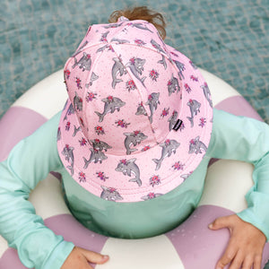 Ponytail Swim Bucket Beach Hat (Dolphin)