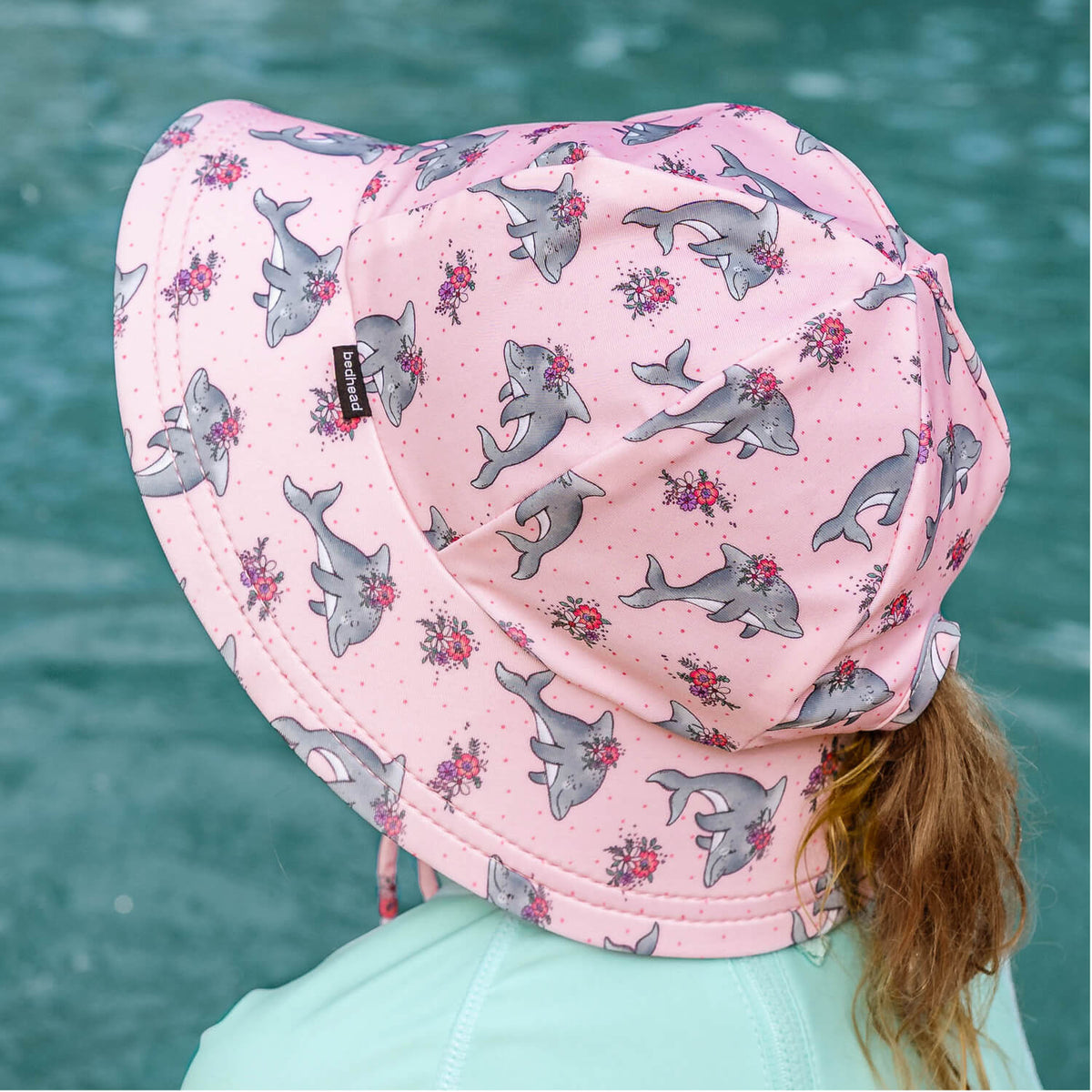 Ponytail Swim Bucket Beach Hat (Dolphin)